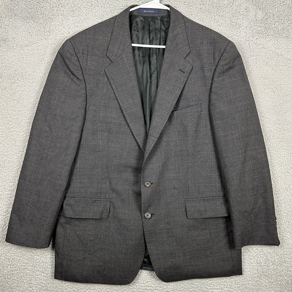Vintage Chaps Ralph Lauren Mens 46R Sport Coat Blazer Grey Plaid Wool Pocket EUC